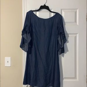 Denim dress, ruffle sleeves, never worn